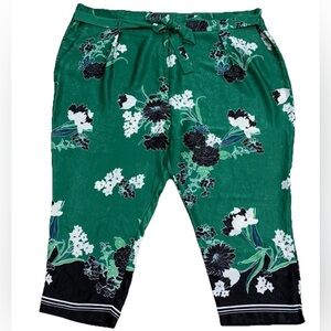 NWT River Island Tapered Silky PJ Trousers Pants Green Floral Plus 24W (Eur 54)